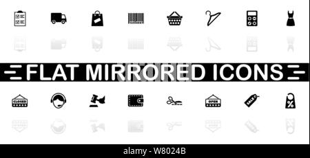 Shopping icons - Black symbol on white background. Simple illustration. Flat Vector Icon. Mirror Reflection Shadow. Can be used in logo, web, mobile a Stock Vector