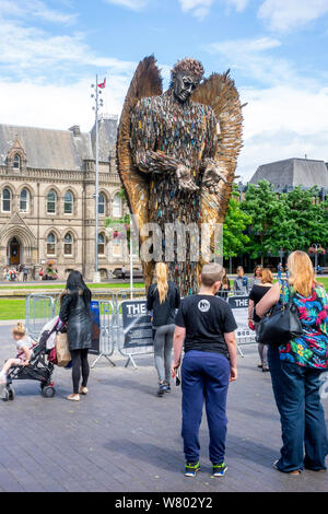 The Knife Angel sculpture by Sculptor Alfie Bradley made from over 100,000 knives handed in to Police combating crime in UK displayed in Middlesbrough Stock Photo