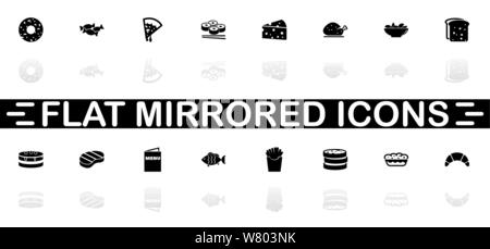 Food icons - Black symbol on white background. Simple illustration. Flat Vector Icon. Mirror Reflection Shadow. Can be used in logo, web, mobile and U Stock Vector