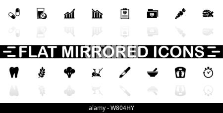 Healthy Lifestyle icons - Black symbol on white background. Simple illustration. Flat Vector Icon. Mirror Reflection Shadow. Can be used in logo, web, Stock Vector