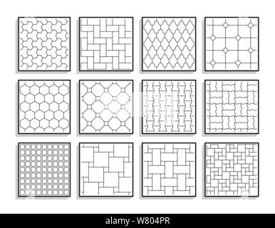 Set of seamless pavement textures. Black and white floor tiles Stock Vector