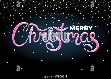 Merry Christmas acrylic paint brush hand drawn calligraphic lettering greeting card template. Happy New Year holiday typography gift poster. Calligraphy font style black banner. Vector illustration Stock Vector