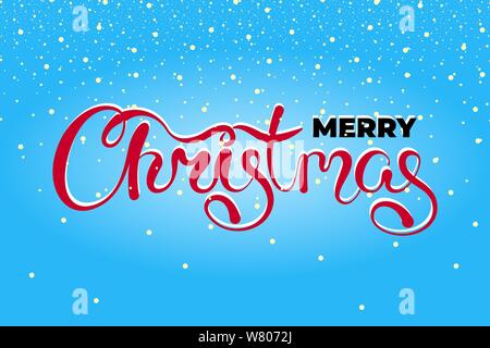 Merry Christmas text hand drawn calligraphic lettering design card template. Happy New Year holiday creative typography greeting gift poster. Calligraphy font style blue banner. Vector illustration Stock Vector