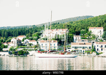 Yachts moored in Fiskardo Harbour Kefalonia Greece Stock Photo