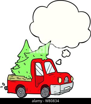 cartoon pickup truck carrying trees with thought bubble Stock Vector