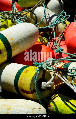 Crab trap floats and buoys pilled on a commercial fishing vessel in a marina  in Oregon USA Stock Photo - Alamy