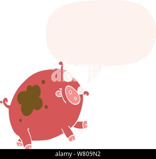 cartoon pig with speech bubble in retro style Stock Vector
