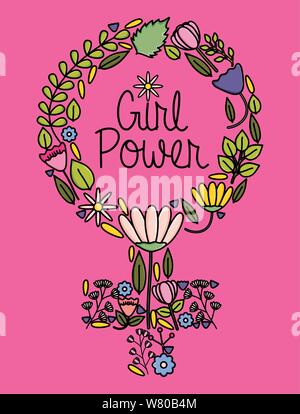 female gender symbol with flowers pop art style vector illustration design Stock Vector