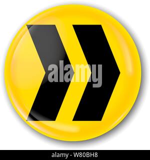 Vector illustration. Chevron arrow icon in black and yellow, with shadows and lights. Stock Vector