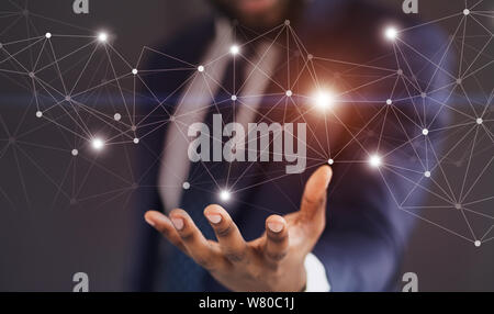 Flying connections with lightning points on transparent screen Stock Photo
