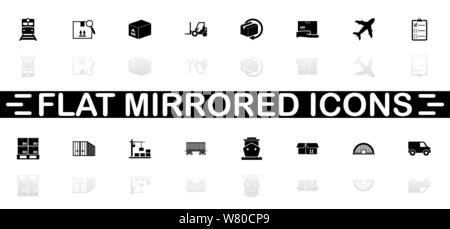 Cargo icons - Black symbol on white background. Simple illustration. Flat Vector Icon. Mirror Reflection Shadow. Can be used in logo, web, mobile and Stock Vector