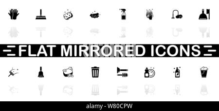Cleaning icons - Black symbol on white background. Simple illustration. Flat Vector Icon. Mirror Reflection Shadow. Can be used in logo, web, mobile a Stock Vector