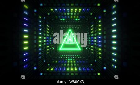 glowing wireframe triangle with metal shining background 3d illustration Stock Photo