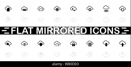Computer Cloud icons - Black symbol on white background. Simple illustration. Flat Vector Icon. Mirror Reflection Shadow. Can be used in logo, web, mo Stock Vector