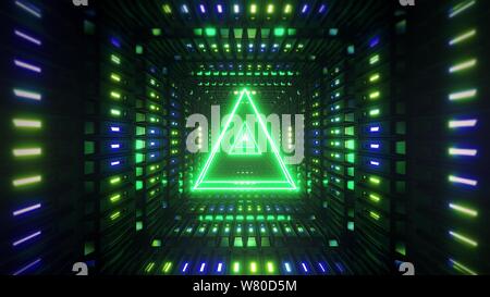 glowing wireframe triangle with metal shining background 3d illustration Stock Photo