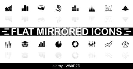Diagram Graphs icons - Black symbol on white background. Simple illustration. Flat Vector Icon. Mirror Reflection Shadow. Can be used in logo, web, mo Stock Vector