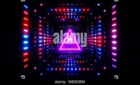 glowing wireframe triangle with metal shining background 3d illustration Stock Photo