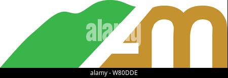 The letters A & M cut from the side of a mountain. The M resembles a bridge Stock Vector