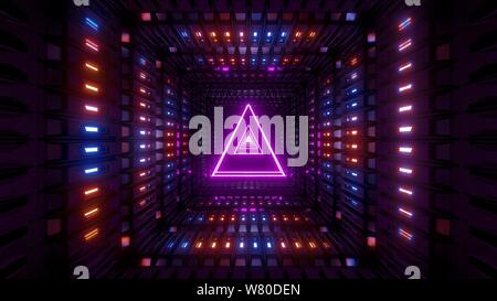 glowing wireframe triangle with metal shining background 3d illustration Stock Photo