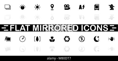 Photo Mode icons - Black symbol on white background. Simple illustration. Flat Vector Icon. Mirror Reflection Shadow. Can be used in logo, web, mobile Stock Vector