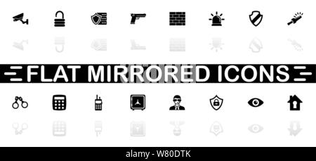 Security icons - Black symbol on white background. Simple illustration. Flat Vector Icon. Mirror Reflection Shadow. Can be used in logo, web, mobile a Stock Vector