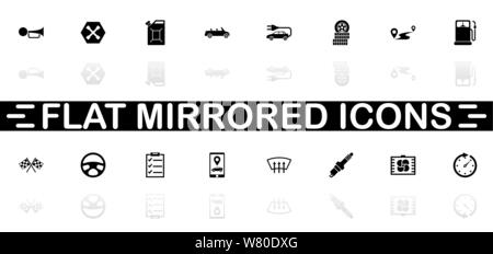 Automobile icons - Black symbol on white background. Simple illustration. Flat Vector Icon. Mirror Reflection Shadow. Can be used in logo, web, mobile Stock Vector