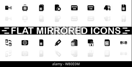 Sim Cards icons - Black symbol on white background. Simple illustration. Flat Vector Icon. Mirror Reflection Shadow. Can be used in logo, web, mobile Stock Vector