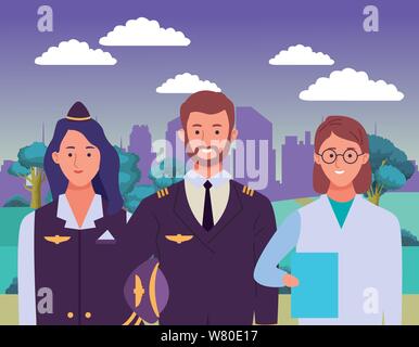 Professionals workers characters smiling cartoons Stock Vector