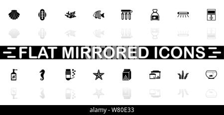 Aquarium icons - Black symbol on white background. Simple illustration. Flat Vector Icon. Mirror Reflection Shadow. Can be used in logo, web, mobile a Stock Vector