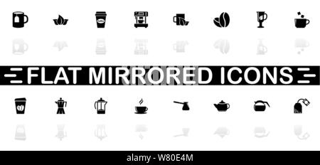 Tea and Coffee icons - Black symbol on white background. Simple illustration. Flat Vector Icon. Mirror Reflection Shadow. Can be used in logo, web, mo Stock Vector