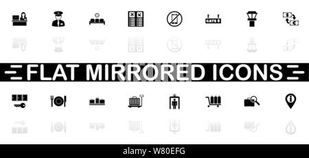 Airport Terminal icons - Black symbol on white background. Simple illustration. Flat Vector Icon. Mirror Reflection Shadow. Can be used in logo, web, Stock Vector