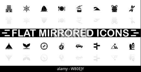 Vacation icons - Black symbol on white background. Simple illustration. Flat Vector Icon. Mirror Reflection Shadow. Can be used in logo, web, mobile a Stock Vector