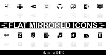 Ebooks icons - Black symbol on white background. Simple illustration. Flat Vector Icon. Mirror Reflection Shadow. Can be used in logo, web, mobile and Stock Vector