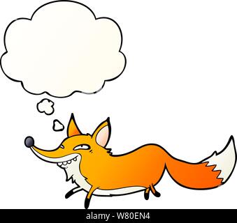 cartoon sly fox with thought bubble in smooth gradient style Stock Vector