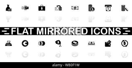 Money icons - Black symbol on white background. Simple illustration. Flat Vector Icon. Mirror Reflection Shadow. Can be used in logo, web, mobile and Stock Vector