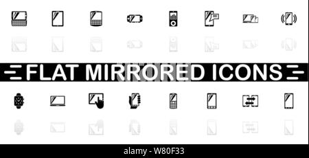 Mobile Devices icons - Black symbol on white background. Simple illustration. Flat Vector Icon. Mirror Reflection Shadow. Can be used in logo, web, mo Stock Vector