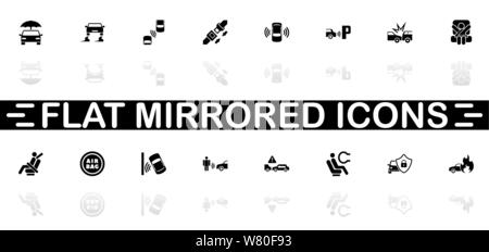 Auto Safety icons - Black symbol on white background. Simple illustration. Flat Vector Icon. Mirror Reflection Shadow. Can be used in logo, web, mobil Stock Vector