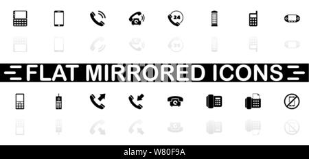 Phones icons - Black symbol on white background. Simple illustration. Flat Vector Icon. Mirror Reflection Shadow. Can be used in logo, web, mobile and Stock Vector