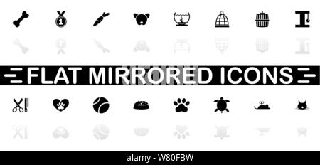 Pet icons - Black symbol on white background. Simple illustration. Flat Vector Icon. Mirror Reflection Shadow. Can be used in logo, web, mobile and UI Stock Vector