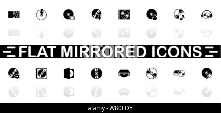Compact Disk icons - Black symbol on white background. Simple illustration. Flat Vector Icon. Mirror Reflection Shadow. Can be used in logo, web, mobi Stock Vector