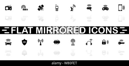 Radio icons - Black symbol on white background. Simple illustration. Flat Vector Icon. Mirror Reflection Shadow. Can be used in logo, web, mobile and Stock Vector