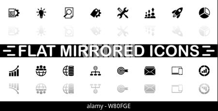 Seo icons - Black symbol on white background. Simple illustration. Flat Vector Icon. Mirror Reflection Shadow. Can be used in logo, web, mobile and UI Stock Vector