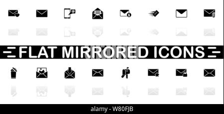 Mail icons - Black symbol on white background. Simple illustration. Flat Vector Icon. Mirror Reflection Shadow. Can be used in logo, web, mobile and U Stock Vector