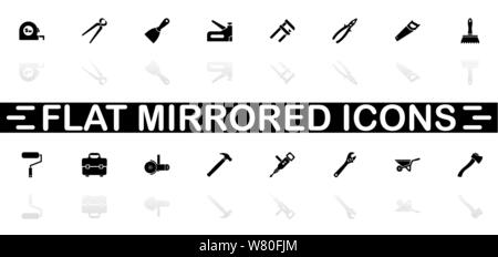 Tools icons - Black symbol on white background. Simple illustration. Flat Vector Icon. Mirror Reflection Shadow. Can be used in logo, web, mobile and Stock Vector