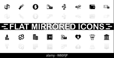 Money icons - Black symbol on white background. Simple illustration. Flat Vector Icon. Mirror Reflection Shadow. Can be used in logo, web, mobile and Stock Vector