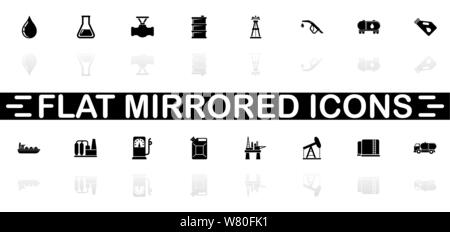 Oil icons - Black symbol on white background. Simple illustration. Flat Vector Icon. Mirror Reflection Shadow. Can be used in logo, web, mobile and UI Stock Vector