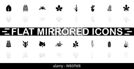 Plants icons - Black symbol on white background. Simple illustration. Flat Vector Icon. Mirror Reflection Shadow. Can be used in logo, web, mobile and Stock Vector