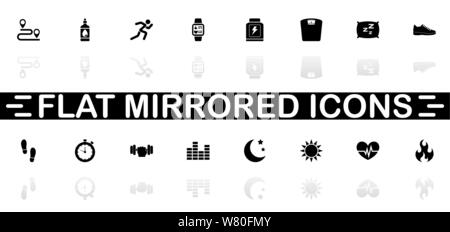 Activity Tracking icons - Black symbol on white background. Simple illustration. Flat Vector Icon. Mirror Reflection Shadow. Can be used in logo, web, Stock Vector
