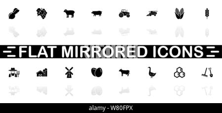 Farming icons - Black symbol on white background. Simple illustration. Flat Vector Icon. Mirror Reflection Shadow. Can be used in logo, web, mobile an Stock Vector