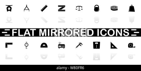 Scales Rulers icons - Black symbol on white background. Simple illustration. Flat Vector Icon. Mirror Reflection Shadow. Can be used in logo, web, mob Stock Vector